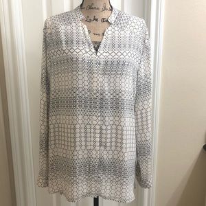 Black / ivory geometric button up blouse XL